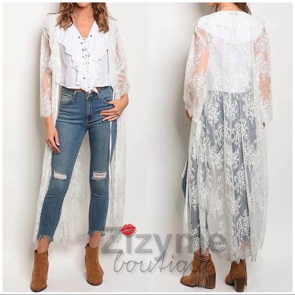 Zizyme Sweaters - 💧LAST/1M💧Lace Duster Cardigan With Ruffle